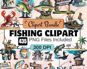 435 Fishing Clipart, Fisherman's day Clipart PNG Bundle,Fishing set,fishing tackle,fisherman clipart, vintage fishing png,watercolor fishing