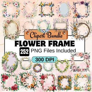 252 Flower Frame Clipart,floral frame png bundle,Wildflower Frame Summer Wedding Frames Wreaths Bouquets Borders Clipart,flower border,frame