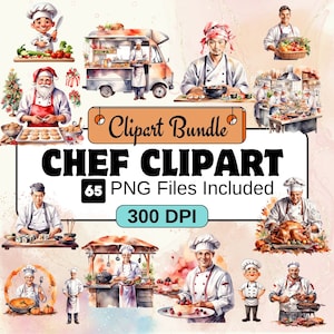 Chef-kok clipart, keuken clipart PNG-bundel, 65 PNG chef-kok clipart bundel, instant digitale download, commercieel gebruik