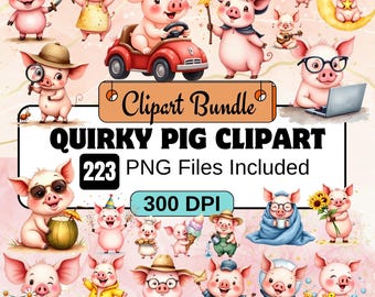 Imágenes prediseñadas de cerdo peculiar, paquete PNG de animales de granja divertidos, ilustraciones de cerdos lindos, imágenes prediseñadas de cerdo divertido, PNG de cerdo peculiar, cerdo caprichoso, PNG de animal divertido, pigg
