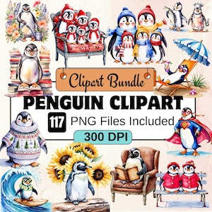 Paquete de imágenes prediseñadas de pingüinos, paquete de imágenes prediseñadas de animales PNG, paquete de 127 imágenes prediseñadas de pingüinos PNG, descarga digital instantánea, uso comercial
