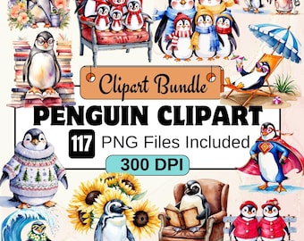 Penguin Clipart, Animal Clipart PNG Bundle, 127 PNG Penguin Clipart Bundle, Instant Digital Download, Commercial Use