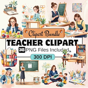 Lehrer Aquarell Clipart, Schule Clipart PNG Bundle, 345 Klassenzimmer Bildung Counselor Grafiken, Clipart Bundle, sofortiger digitaler Download