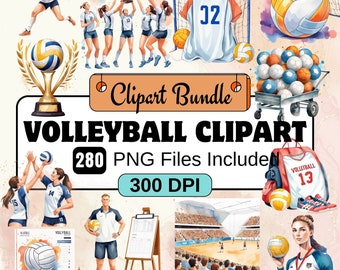 Volleyball Clipart, Sports Clipart PNG Bundle, 280 PNG Volleyball Equipment Clipart Bundle, Instant Digital Download, Commercial Use