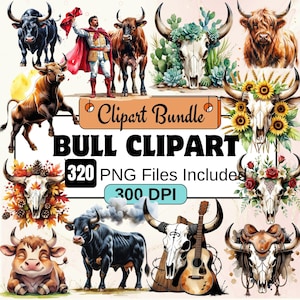 320 stier clipartbundel, dierlijke clipart png-bundel, png-rustieke bulafbeeldingen, bloemen koeschedel, stier hoofd png clipartbundel, digitale download