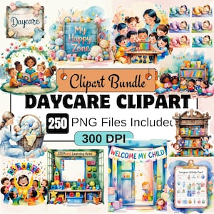 Clipart garderie, garderie aquarelle Clipart PNG Bundle, 300 PNG garderie Clipart Bundle, téléchargement numérique instantané, usage Commercial