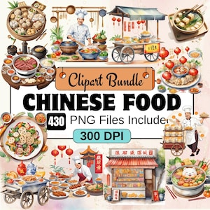 Chinese Food Clipart,Watercolor Asian food, ChineseFood Box Clipart,PNG Bundle,420 Asian Food Clipart Bundle,Fruits Clipart,Instant Download