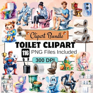 Toilet clipart, aquarel badkamer clipart png bundel, toilet clipart, toiletpapier, toilet gesneden bestanden, toilet clipart, badkamerafbeeldingen
