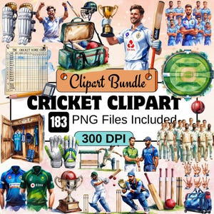 Cricket Clipart, Akwarela Cricket Clipart, Sport PNG Pakiet Kask, Nietoperz, Rękawica, Gracz, Torba, Buty, Kapelusz, Siatki Ilustracje, nietoperz i piłka png