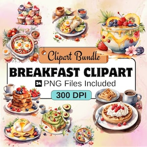 Breakfast Clipart, Food Clipart PNG Bundle, 24 PNG  Breakfast  Clipart Bundle, Instant Digital Download, Commercial Use