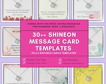 30+ Shineon Message Card Template Bundle, Custom Necklace Shineon Designs Canva Editable ShineOn Jewelry Print On Demand POD Business Use