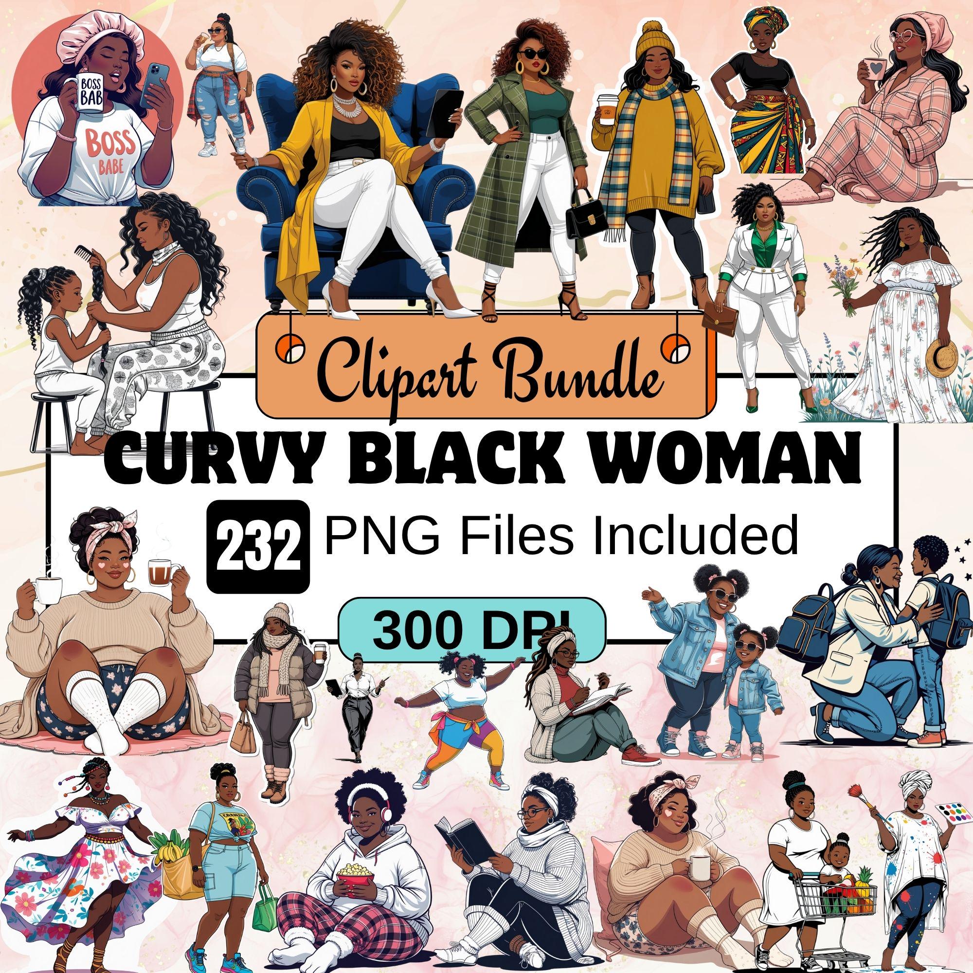 232 Curvy Black Woman Clipart,Cute Curvy Plus Size Girl Clipart PNG Bundle,Watercolor Curvy Girl,African American woman,black curvy girl png