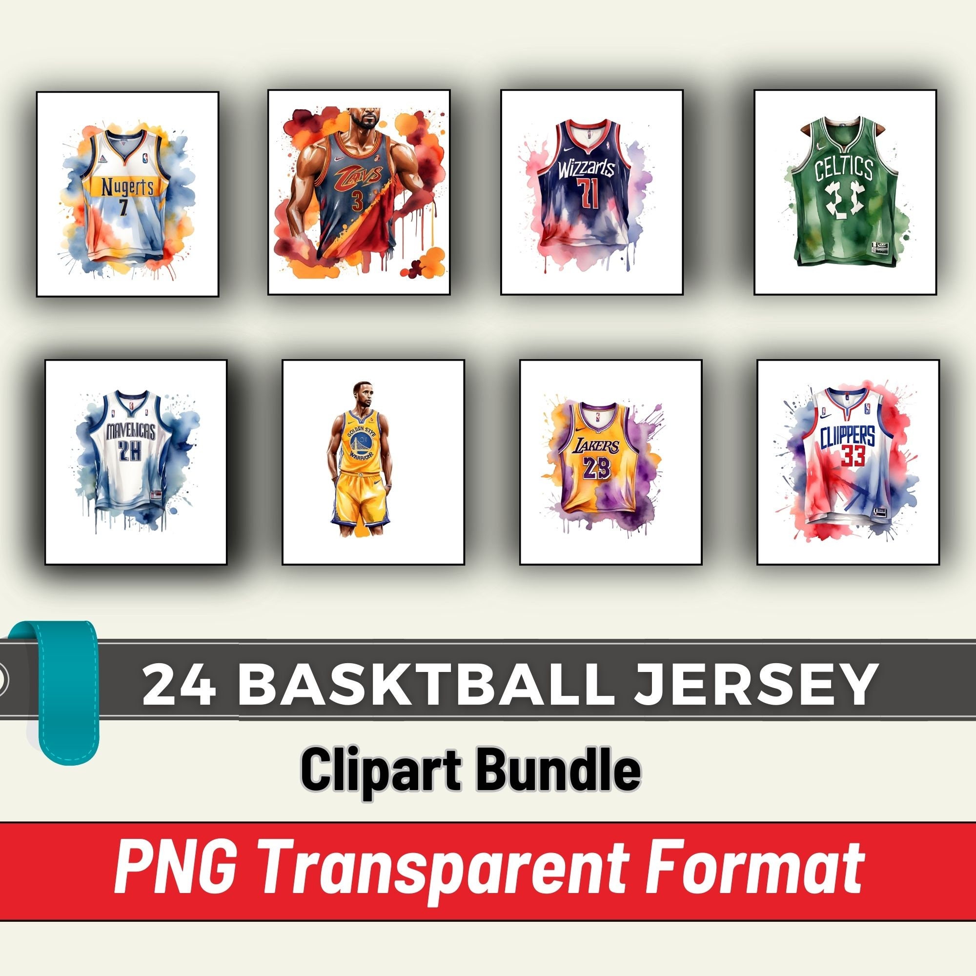 Beautiful Basketball Jersey Clipart, Basketball Clipart Bundle, 24 PNG ...