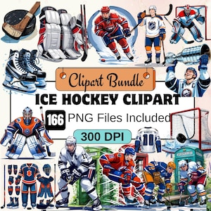 Ice Hockey Clipart Set,Watercolor hockey ClipArt, Dynamic Hockey Graphics, Sports Printables, Hockey kids PNG, Ice skates, hockey rink PNG