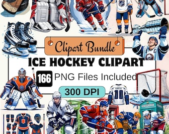 Ice Hockey Clipart Set,Watercolor hockey ClipArt, Dynamic Hockey Graphics, Sports Printables, Hockey kids PNG, Ice skates, hockey rink PNG