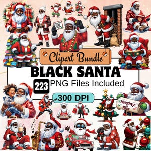 223 Black Santa Claus Clipart,Christmas Clipart PNG Bundle,black santa png,Afro American Santa,vintage black santa png,holiday clipart,santa