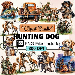 154 imágenes prediseñadas de perros de caza, paquete de imágenes prediseñadas PNG de perros de caza en acuarela, paquete de imágenes prediseñadas de perros, descarga digital instantánea, sublimación de perros de caza