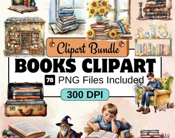 Books clipart, Book Clipart PNG Bundle, 78 PNG Books Clipart Bundle, Instant Digital Download, Commercial Use