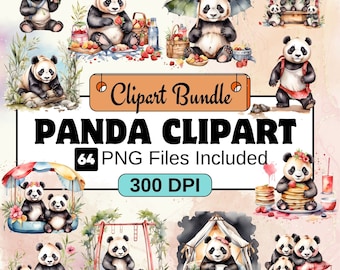 Panda Clipart, Animal Clipart PNG Bundle, 64 PNG  Cute Panda  Clipart Bundle, Instant Digital Download, Commercial Use