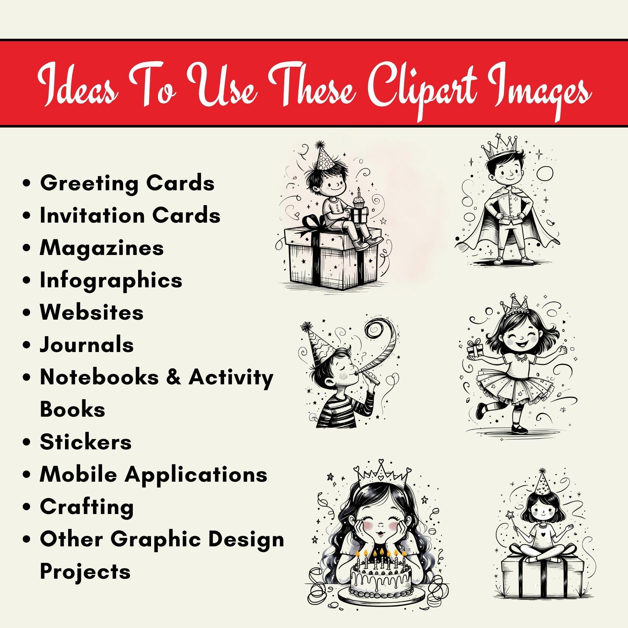 447 Doodle Birthday Clipart Bundle Set, Hand-drawn Birthday Graphics ...
