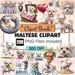 298Maltese Clipart,watercolor dogs,Pet Animals Clipart Bundle,Cute Dog Png,Puppy,toy dog clipart,Holiday Themed Pet Pngs,Maltese dog png