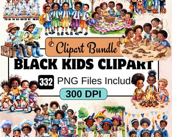 Black Kids clipart, Black Family Clipart PNG Bundle, 24 PNG  Black Kids   Bundle, Instant Digital Download, Commercial Use