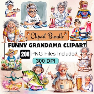 Fuuny Oma Clipart, Großeltern Clipart PNG Bundle, 216 PNG Fuuny Oma Clipart Bundle, sofortiger digitaler Download, kommerzielle Nutzung