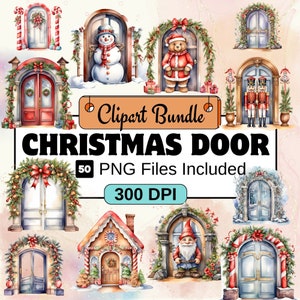 Christmas Door Clipart, Christmas Clipart PNG Bundle, 50 PNG   Christmas Door  Clipart Bundle, Instant Digital Download, Commercial Use