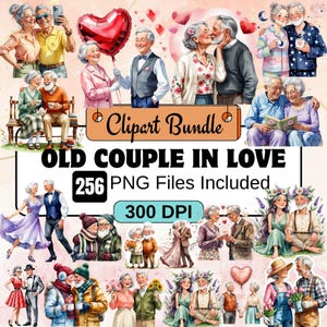 256 altes Paar in Liebe Clipart, Senior Paar Clipart PNG Bundle, Süßes Paar PNG, älteres Ehepaar, altes Ehepaar, schönes Paar Clipart PNG