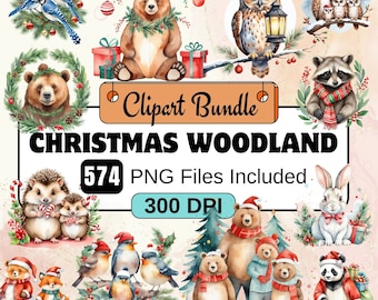Christmas Woodland Clipart,Christmas Clipart PNG Bundle,574 PNG Christmas  Festive Forest Clipart,Instant Digital Download,Commercial Use