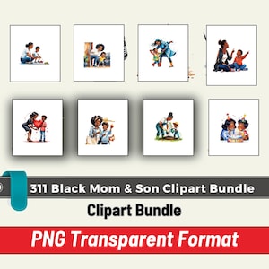 311 Black Mom & Son Clipart,mom and Son Clipart, Black Family Clipart
