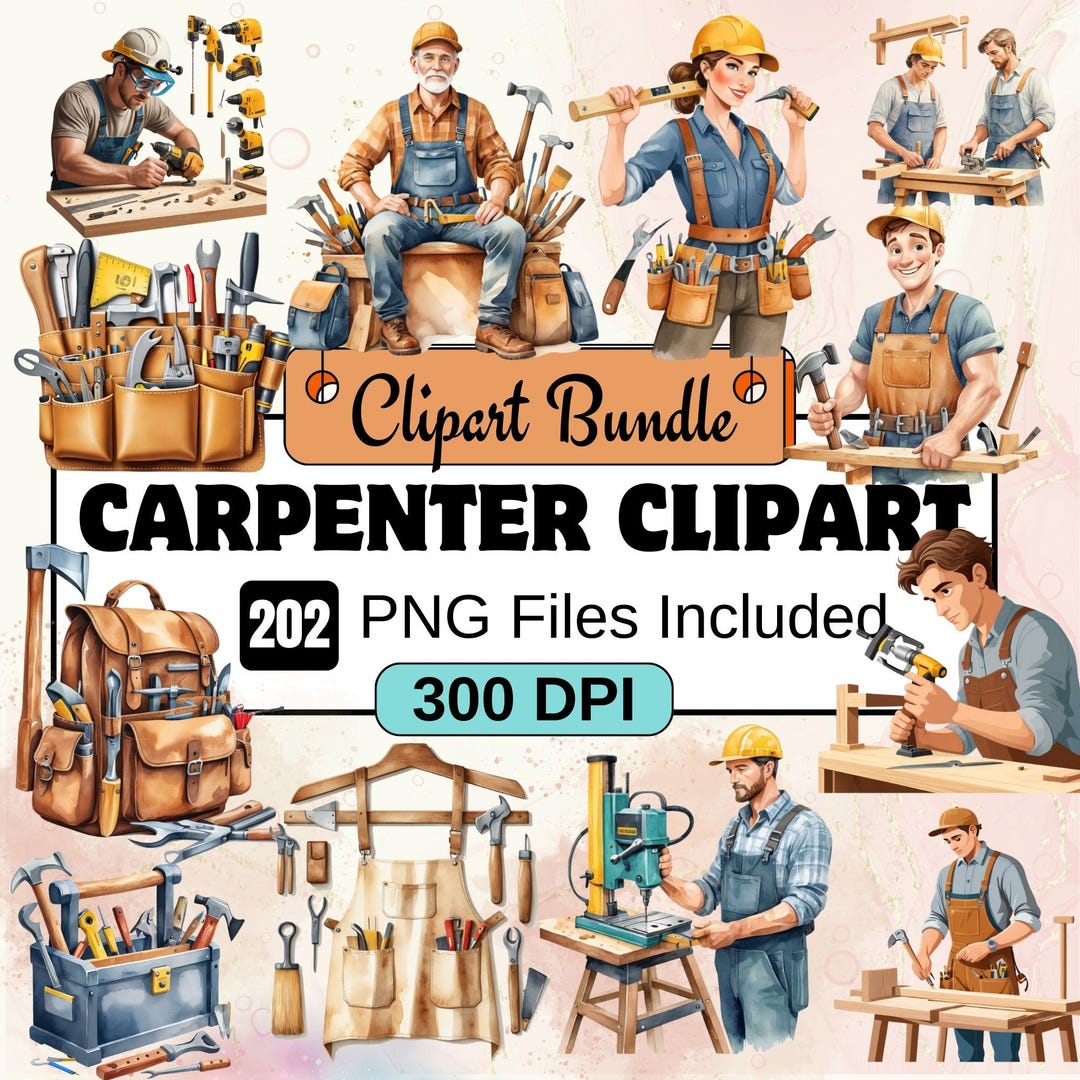 Carpenter Clipart, Carpenter Tools Clipart PNG Bundle, 110 PNG ...