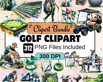 Imágenes prediseñadas de golf, paquete de imágenes PNG de golfista, imágenes prediseñadas de golf, bolsa de golf, trofeo de golf, carrito de golf, paquete de imágenes prediseñadas de deportes