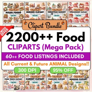 2200 ++ Lebensmittel Clipart Mega Bundle, Lebensmittel Clipart PNG Bundle, PNG Cliparts, unbegrenzter lebenslanger Shop-Zugriff, alle aktuellen und zukünftigen Designs