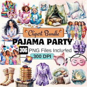 Clipart 306 pyjama party, clipart meilleurs amis, clipart besties, clipart soirée pyjama, clipart pyjama, chaussons, masque de nuit, lune, étoiles
