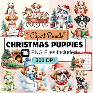 Weihnachten Welpen Clipart, Weihnachten Clipart PNG Bundle, 185 PNG Weihnachten Welpen Clipart Bundle, sofortiger digitaler Download, kommerzielle Nutzung