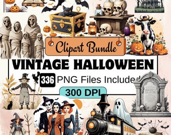 Vintage Halloween Clipart, Watercolor Halloween Clipart PNG Bundle, 336 PNG Vitorian Halloween Clipart Bundle, Instant Digital Download
