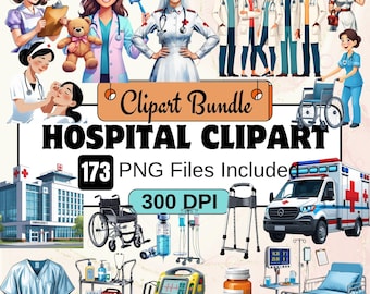 173 Clipart ospedaliere, bundle di clipart PNG per dottori, bundle di clipart mediche, PNG per l'assistenza sanitaria, PNG medico, visite mediche, illustrazioni ospedaliere
