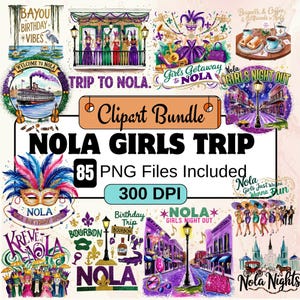 Viagem de Aniversário Nola Png, Mardi Gras Sublimation PNG Design, Nola Png, Viagem de Meninas em Nova Orleans, Download Digital, Feliz Mardi Gras, Flor de Lis