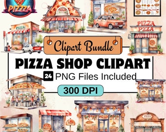 Pizza Shop clipart, Food clipart PNG Bundle, 24 PNG Pizza Shop clipart bundel, Instant Digitale Download, Commercieel gebruik