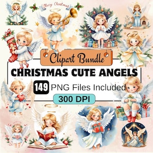 Angels Christmas Clipart,Paquete PNG de imágenes prediseñadas de ángeles de Navidad,149 PNG Paquete de imágenes prediseñadas de ángeles de Navidad,Descarga digital instantánea,Uso comercial