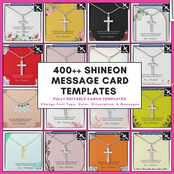 400++ Shineon Message Card Template Bundle, Canva Editable ShineOn Jewelry Custom Necklace Shineon Designs Print On Demand POD Business Use