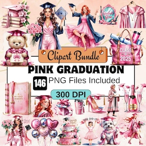 146 Różowy clipart ukończenia szkoły, Graduation Clipart PNG Bundle, moda ukończenia szkoły, ukończenie szkoły, kapelusz ukończenia szkoły, przyjęcie ukończenia szkoły dla dziewcząt, ceremonia ukończenia szkoły