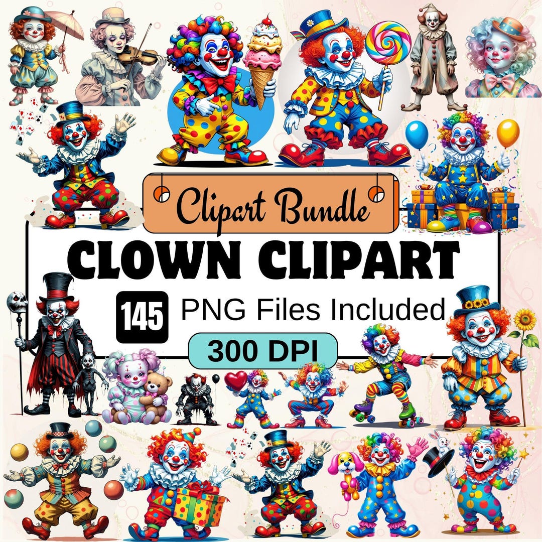 Circus Clown Clipart Bundle Cute Clown PNG | Carnival Birthday Graphics ...