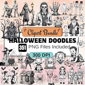 Halloween Doodles Bundle,Halloween svg png bundle,Spooky Season Png,Halloween Designs,Whimsical Doodles,Spooky Clipart for Halloween, Witchy