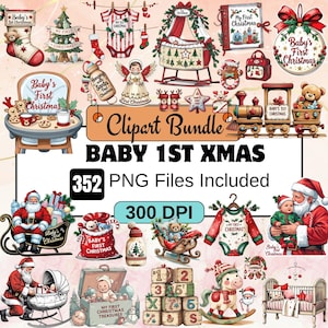 352 Baby First Christmas Clipart,Babies Christmas Clipart PNG Bundle,Christmas Baby Clothes,Xmas Baby Shower png,First xmas png,xmas bAby