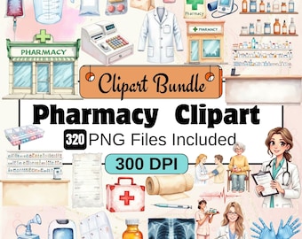 Apotheke Aquarell Clipart PNG Set, Apotheker Illustration, Apotheker, Medizin & Apotheke Grafiken, Pharma Clipart, medizinische png