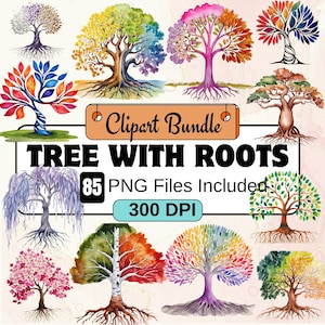 Watercolor Tree With Roots PNG Clipart,  Forest Tree Scrapbooking Clipart Set, Family Tree PNG Bundle,85 PNG Wooden Eco Forest Images Bundle