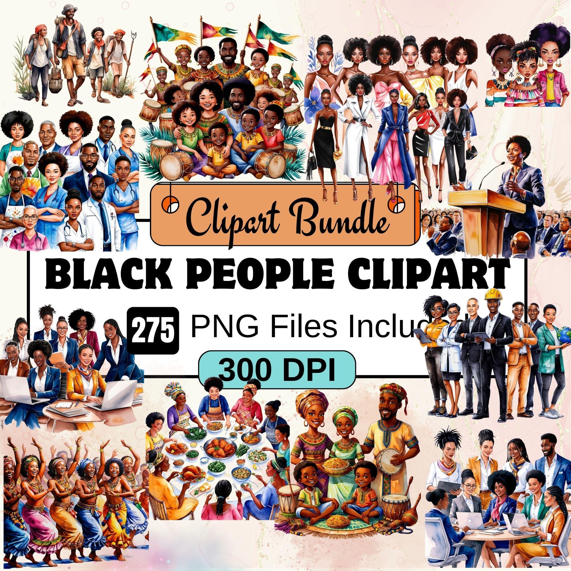 Black People clipart, People Clipart PNG Bundle, 275 PNG Black People Clipart Bundle, Instant Digital Download, Commercial Use