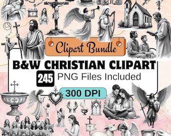 Black and White Christian Clipart,Faith PNG Bundle,Religious Line Art Illustrations Bible,Religious Clipart,Christian Symbol,Cross, Prayer